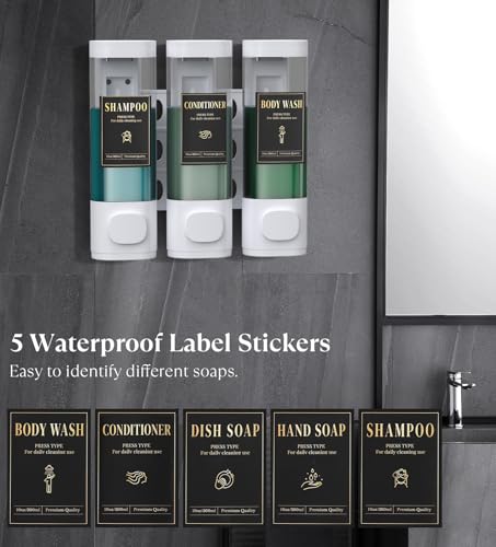 Luxspire Shampoo and Conditioner Dispenser, Shower Soap Dispenser 3-Chamber | Lockable Large Capacity 900ml No-Drill Wall-Mounted Shampoo and Body Wash Dispenser for Bathroom Hotel Kitchen Airbnb - color: White, size: 3 Chamber
