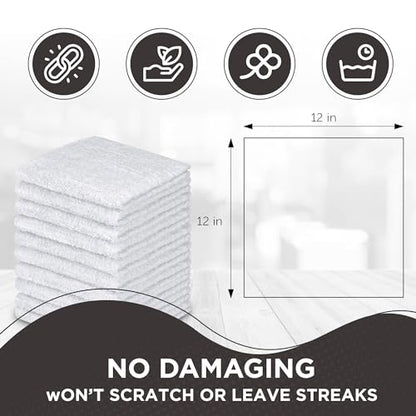 100% Cotton Washcloths 12x12 in, Absorbent, White (10 Pack)