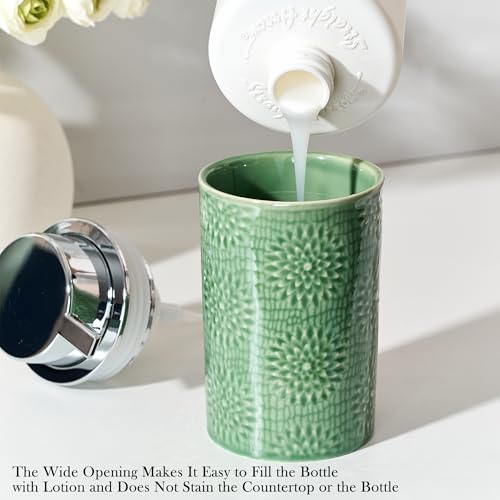Green Foam Soap Dispenser,Foam Dispenser for Kitchen & Bathroom,Ceramic Soap Dispenser with Foam Soap Pump for Dish Soap&Hand Wash - color: Brilliant Pine Green