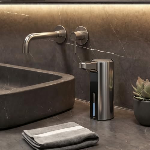 EKO Aroma 9 fl oz Automatic Liquid Soap Dispenser, Rechargeable & Water-Resistant for Kitchen and Bathroom with Adjustable Soap Dispensing Volume Control (Chrome Metallic) - color: Chrome Metallic, size: 9 oz (Standard Rechargeable)