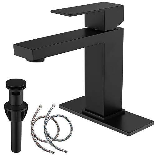 Black Faucet Bathroom, Matte Black Bathroom Faucet Single Hole | Stainless Steel Single Handle 1 Hole Bathroom Sink Faucets with Pop Up Drain, AML-1141-BK - color: Matte Black, size: Short
