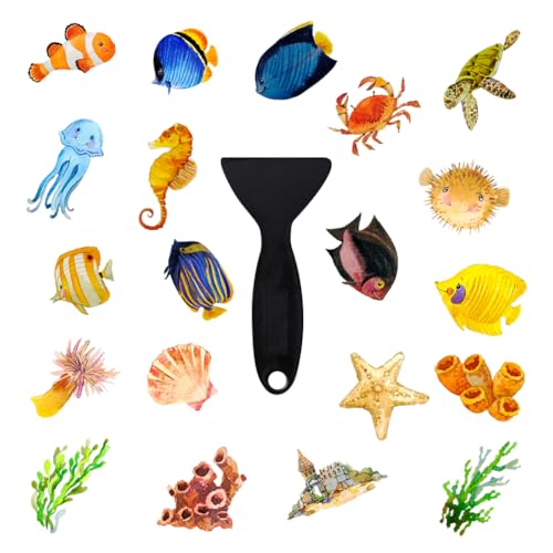 20 Pcs Non Slip Bathtub Stickers Submarine Sea Creature Anti Slip Decals Adhesive Turtle Fish Jellyfish Bathtub Appliques with Scraper for Shower and Bath (Color D) - color: Color D