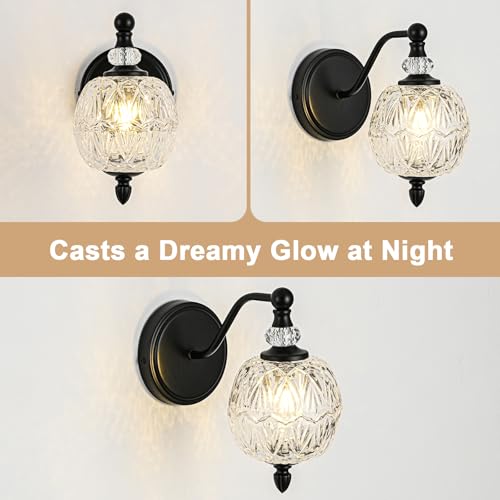 1 Piece Matte Black Wall Sconce, 1-Light Mid Century Farmhouse Style Wall Sconce with Globe Glass Shade, Retro Light for Bathroom, Bedroom, Living Room, Powder Room - color: Black, size: 1 Light