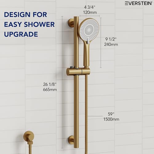 EVESTEIN Adjustable Hand Held Shower with Slide Bar, 3-Function Round Handshower Head with Hose, Brushed Gold - color: Brushed Gold