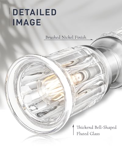 Bathroom Wall Sconces, HWH Brushed Nickel Wall Lighting for Bedroom, 2-Light Bathroom Light Fixtures with Bell-Shaped Clear Glass, Brushed Nickel Finish, 5HZG106B-2W BN - color: Brushed Nickel, size: 2-Light