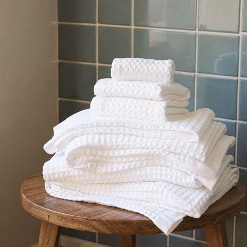 Sedona Luxe Waffle Towel Set, 410 GSM 6-Piece 100% Cotton Set with 2 Bath Sheets, 2 Hand Towels & 2 Washcloths, Spa-Quality, White - color: White, style: Luxe Set (Set of 6 with Bath Sheets)