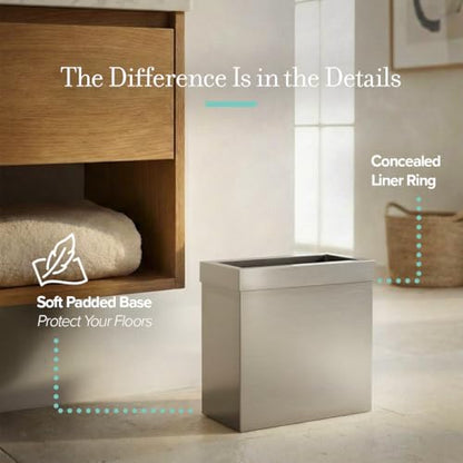 Gatco Modern Rectangle Wastebasket, Satin Nickel - Stainless Steel Trash Can with Removable Lid, Leakproof, 3 Gallon Capacity for Bathroom, Bedroom, Kitchen, or Office - color: Satin Nickel