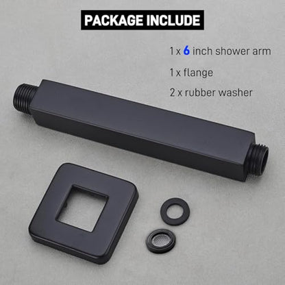6 Inch Shower Arm with Flange Matte Black, Square Ceiling Mount Extension Arm for Rainfall Shower Heads, Straight, Male NPT 1/2" to G 1/2" - color: Matte Black, style: 6-Inch