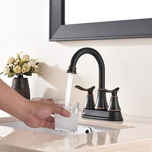 KINGO HOME Modern 2 Handle Oil Rubbed Bronze Bathroom Faucet, Bronze Bathroom Faucets RV Rubbed Bronze Bath Vanity Faucet for Sink 3 Hole with Water Supply Lines and Pop Up Drain - color: Oil Rubbed Bronze