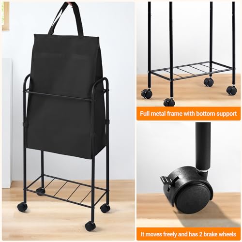 ELYKEN Slim Laundry Hamper with Lid & Wheels, 50L Rolling Laundry Basket | 7.9" Narrow Design, 50L, Removable Liner Bag, Lockable Wheels, Space Saving Clothes Hamper for Bathroom, Bedroom, Closet - style: Black-50L