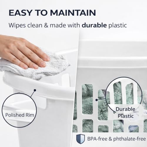 1.8 Bushel Slim Laundry Hamper, Tall Rectangular Plastic Clothes Basket with Reinforced Handles & Ventilated Airflow, Narrow Space Saving Dirty Clothing Storage Bin for Bathroom, Dorm