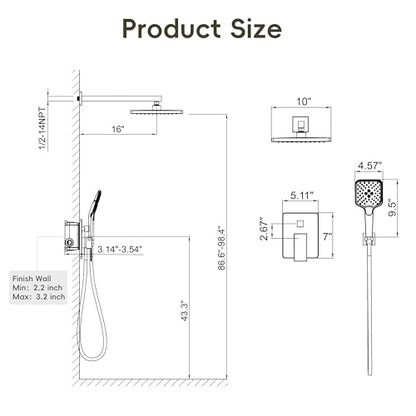 Gabrylly Shower System, 10 Inches Rain Shower Heads with Handheld Spray Combo, Wall Mounted Shower Faucets Sets Complete with Shower Valve Kit, Shower Head and Handle Set, Matte Black - color: matte black 02