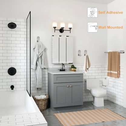 TocTen 5 Pieces Wall Mounted or Self Adhesive Towel Bar Set, Stainless Steel Bathroom Hardware Set Include 16″ Towel Rack, Toilet Paper Holder, 3 Towel Hook, Sticky Bathroom Accessory Kit (Silver)