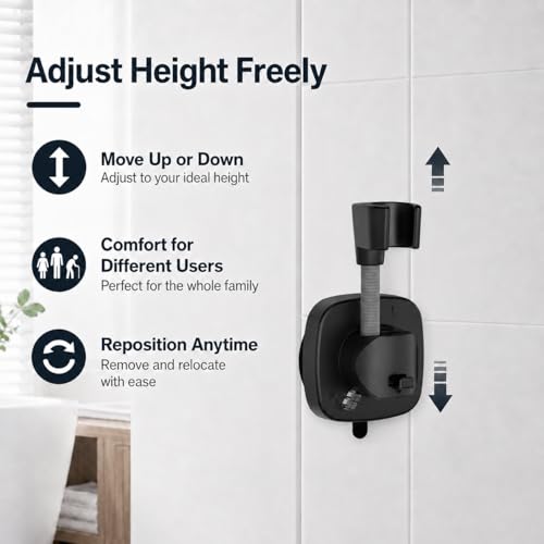 Suction Cup Shower Head Holder, Black Lever Lock Adjustable | Strong Suction Hold, Lever-Lock No-Drill Mount, Adjustable for Tile, Glass, Marble and Metal; Fits Most 1/2-Inch Hoses - style: Matte Black-D