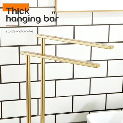 Hand Towel Bars for Bathroom Vanity Countertop 2-Tier Towel Rack Holders Stand with Heavy Marble Base Thicken Steady, Brushed Gold Stainless Steel AN7003GD