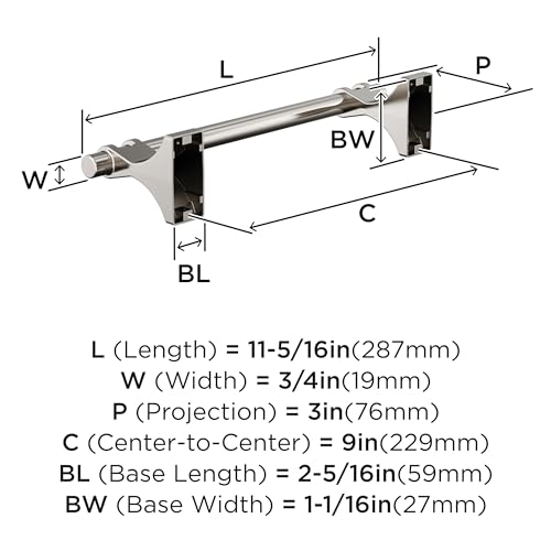 Amerock Davenport Polished Nickel 9 inch (229 mm) Center-to-Center Towel Bar, BH36055PN - color: Polished Nickel, size: 9 Inch (229 mm)