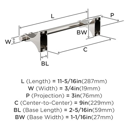 Amerock Davenport Polished Nickel 9 inch (229 mm) Center-to-Center Towel Bar, BH36055PN - color: Polished Nickel, size: 9 Inch (229 mm)