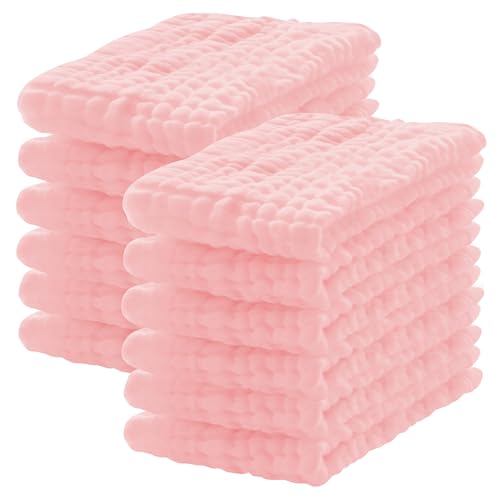 Lovely Care 12 Pack Muslin Burp Cloths 100% Cotton Muslin Cloths Large 20''x10'' Extra Soft and Absorbent Baby Burping Cloth - Pink - color: Pink, size: 10x20 Inch (Pack of 12)