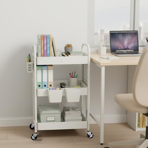 Craft Cart, Black Rolling Cart with Retractable Dividers & DIY Pegboards for Kitchen, Bedroom, Laundry - color: White