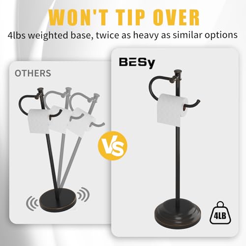 Toilet Paper Holder Floor Stand, Bathroom Freestanding Bronze | Toilet Tissue Roll Holder, Free Standing Rack with Storage, Weighted Base Accessories, SUS304 Stainless Steel Rustproof - color: Bronze