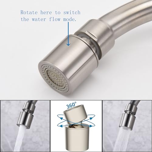 Wall Mount Kitchen Faucet with Side Sprayer, Mixer Tap, 360�� Swivel Spout | 304 Stainless Steel Constructed, Brushed Nickle, Rotatable, 8"" Center - color: Style E
