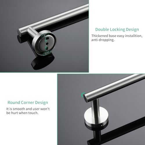 Miyili Bathroom Accessories Set 4-Piece Bath Hardware Kit Brushed Stainless Steel Wall Mount - Includes Double Towel Bar, Hand Towel Rack, Toilet Paper Holder, Robe Hook, BS01N4