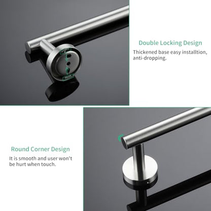 Miyili Bathroom Accessories Set 4-Piece Bath Hardware Kit Brushed Stainless Steel Wall Mount - Includes Double Towel Bar, Hand Towel Rack, Toilet Paper Holder, Robe Hook, BS01N4