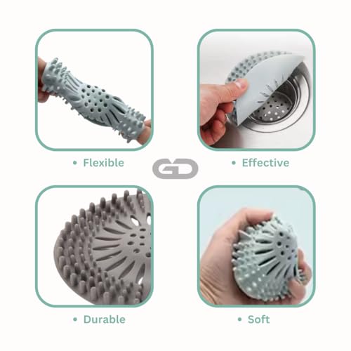 Shower Drain Hair Catcher 4 Pack – Silicone Bathtub Drain Cover, Hair Catcher for Shower Drain, Anti-Clog Drain Protector for Bathroom Tub, Kitchen Sink & Laundry, Flexible Reusable Drain Strainer