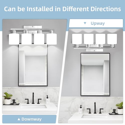 SILAMPDI 4-Light Bathroom Lighting Fixtures Over Mirror, Brushed Nickel Bathroom Vanity Light, Modern Rustproof Wall Sconce Lights, Milky White Frosted Glass Shades, E26 Base, Bulbs Not Included - color: Brushed Nickel-4Light
