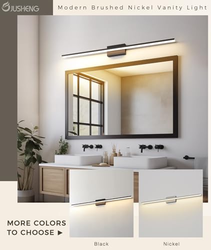JUSHENG Black Modern LED Vanity Lights for Bathroom Light Fixtures, 47.24 Inch 42W 5CCT Dimmable Vanity Light Bar Bathroom Lighting - color: Black-5CCT, size: 47.24'' Long-Dimmable