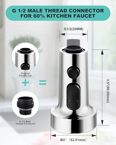 Pull Down Faucet Head Replacement: 3-Function Kitchen Faucet Sprayer Head Replacement with 9 Adapters - Chrome Sink Spray Nozzle Compatible with Moen, Delta, American Standard Faucets - color: Chrome