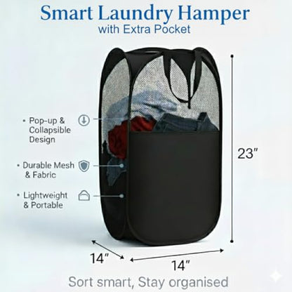 2-in-1 XL Hanging Laundry Hamper Bag 36x22in + Pop Up Mesh Laundry Basket | Over the Door Laundry Bag, Bottom Zipper & Front Pocket, 600D Oxford, Space-Saving Foldable, Hooks for Home Dorm & RV