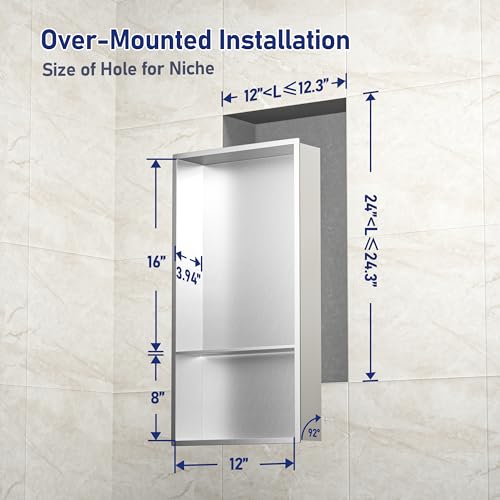 Stainless Steel Shower Niche 24" X 12" Brushed No Tile Needed Wall Niche with Double Shelves Recessed Shower Shelf for Bathroom Vertical Niches - color: Brushed, size: 12"x 24"