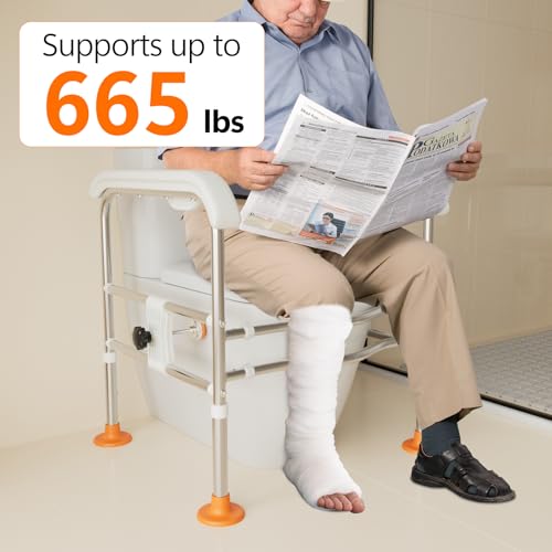 SPECILITE Toilet Safety Rails for Seniors (665lbs), Fits Most Toilets | Heavy Duty Adjustable Foldable Toilet Safety Frame with LED Light, Stable Stand-Up Support for Elderly & Disabled - size: Toilet Rails - Standard