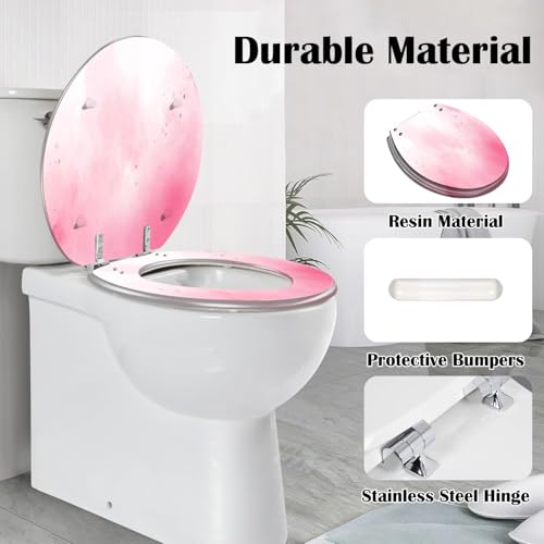 Round Toilet Seat Pink color Resin Toilet Seat Slow Quiet Close with Quick-Release Hinges Toilet Seat with Cover Easy to Clean Install - color: Multi10, size: 16.5"x14.5"