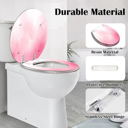 Round Toilet Seat Pink color Resin Toilet Seat Slow Quiet Close with Quick-Release Hinges Toilet Seat with Cover Easy to Clean Install - color: Multi10, size: 16.5"x14.5"