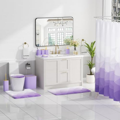 XLHOMO Bathroom Accessory Set - 26PC Bathroom Shower Curtain and Rug Set, Bathroom Accessories Set, Purple Bathroom Set with Trash Can, Toilet Brush, Qtip Holder & Soap Dispenser - style: Purple