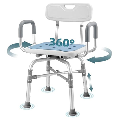 Swivel Shower Chair with Arms and Back, 450lbs Locking Shower Stool for Inside Shower Stall and Bathtub, Height Adjustable Rotating Shower Chair & Seat for Elderly, Adults, Handicap and Disabled - size: 450lbs Heavy Duty Shower Chair
