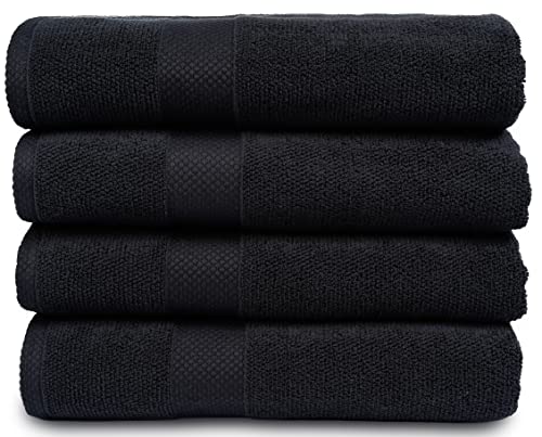 MAURA Premium Bath Towels 100% Cotton 27x54 Ultra Absorbent Quick Dry 4 Pack Soft Terry Bath Towels Set for Bathroom, Hotel and Spa Quality, Black - color: Black, size: 27 in x 54 in Bath Towels