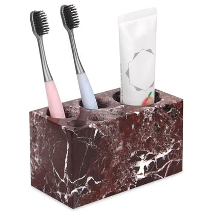 Natural Marble Toothbrush Holder, Rosso Lepanto, 6 Slots | Large Bathroom Organizer Countertop, Ventilation Design, Stone Toothbrush and Toothpaste Stand, Non-Slip Silicone Pads - color: Rosso Lepanto, size: 6 Slots