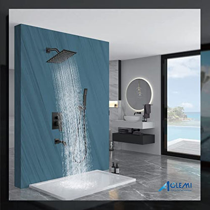 Aolemi Shower Faucet Set with Tub Filler Handheld 8" Head Matte Black | Shower Valve and Trim Kit,Handheld Spray,Tub Spout,Single Handle,SUS304,Bathroom Mixer for Remodeling - color: Black, size: 8 Inch Shower Head