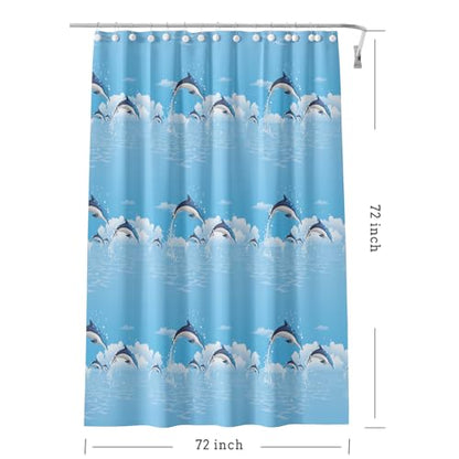 TIKABC Shower Curtain Liner, 4G PEVA Blue Dolphin Shower Liner, Plastic Waterproof Shower Curtains, 72x72 inch with Grommet Holes 3 Magnetic Weights - color: Blue Dolphin