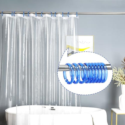 Blue Shower Curtain Hooks - 12 Pcs Circular Plastic Shower Curtain Rings for Bathroom - O Shaped Transparent Blue Shower Hooks Rings for Shower Curtain Rod - color: Transparent Blue