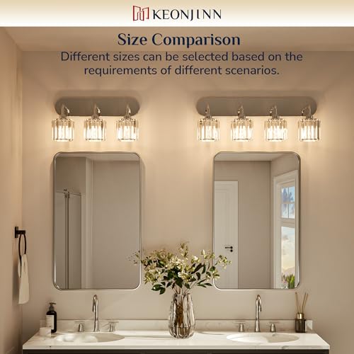 Keonjinn 6-Light Bathroom Light Fixtures, Crystal Chrome Bathroom Vanity Lights Over Mirror, Vanity Lighting Fixtures with Crystal Square Shades (E26 Socket, Exclude Bulb) - color: Chrome, size: 6-Light