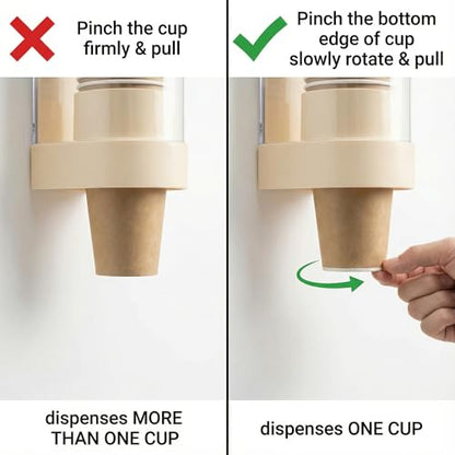 Cup Dispenser Wall Mounted, Large Capacity Bathroom Cup Holder for 4-6oz Cups, Dustproof Water Cooler Organizers with 50 Absorbent Coasters, Beige