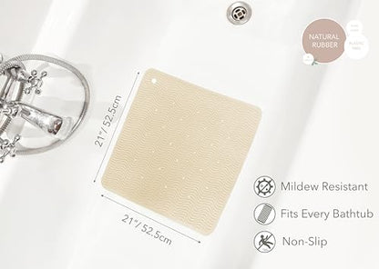 HEVEA Natural Rubber Wave Bath Mat – Square 21x21 in | Non-Slip Shower & Bathtub Mat with 364 Suction Cups, Plastic-Free & Biodegradable (Sand) - color: Sand, size: 20.7" x 20.7" (Square)