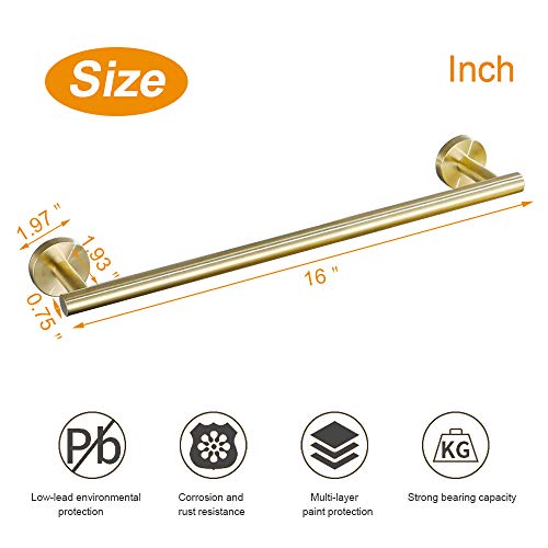 TocTen Bath Towel Bar - Thicken SUS304 Stainless Steel Bathroom Towel Holder, Towel Rod for Bathroom Heavy Duty Wall Mounted Towel Rack Hanger (16IN, Gold) - color: Gold, size: 16IN