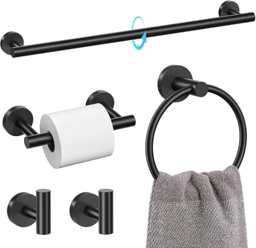 TURS Black 5 Piece Bathroom Towel Bar Set Bathroom Hardware Set, 23.6 inch Bathroom Accessories Kit Set, SUS304 Stainless Steel Wall Mounted - color: Matte Black