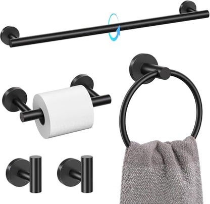 TURS Black 5 Piece Bathroom Towel Bar Set Bathroom Hardware Set, 23.6 inch Bathroom Accessories Kit Set, SUS304 Stainless Steel Wall Mounted - color: Matte Black