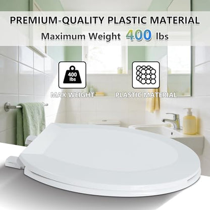 Angol Shiold PP Slow Close Toilet Seat (Round, White) | Round toilet seat with ergonomic design, grip-tight anti-slip bumpers and easy-clean safe PP material - color: White, size: Round 16.5‘’